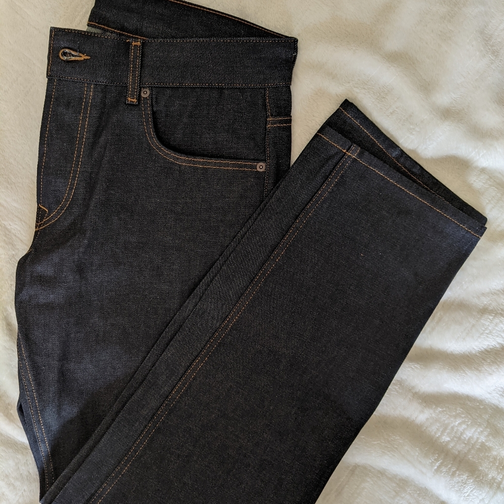 Mens raw indigo dues ex machina jean